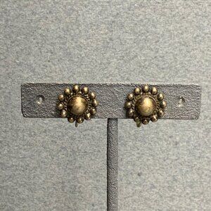 Screw Back Earrings 5/8 In Antiqued Silver Raised Radial Dot Vintage Retro Chic